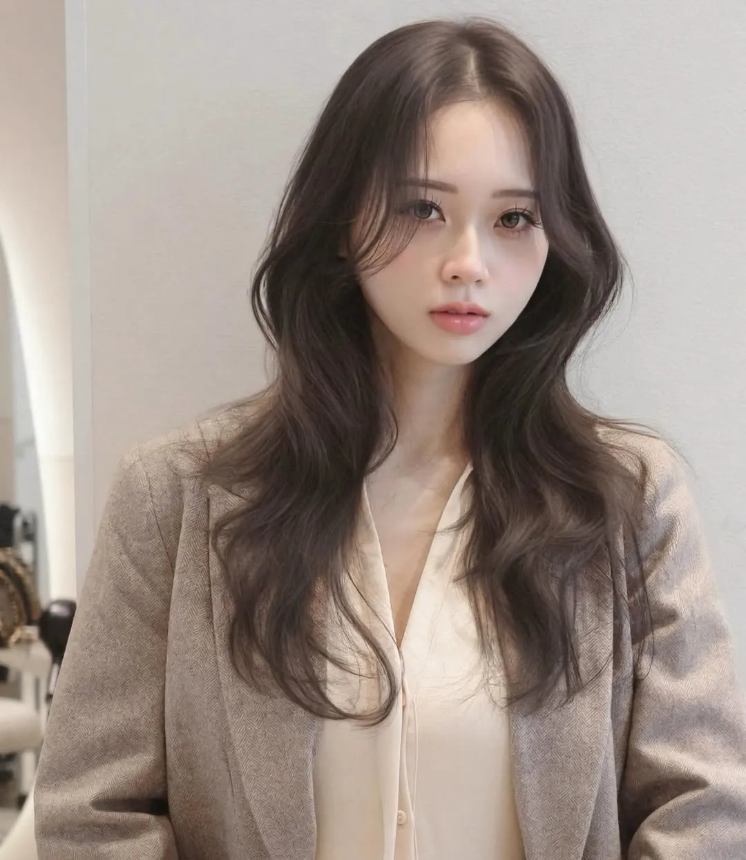 センター分け×くびれレイヤーのロングヘア